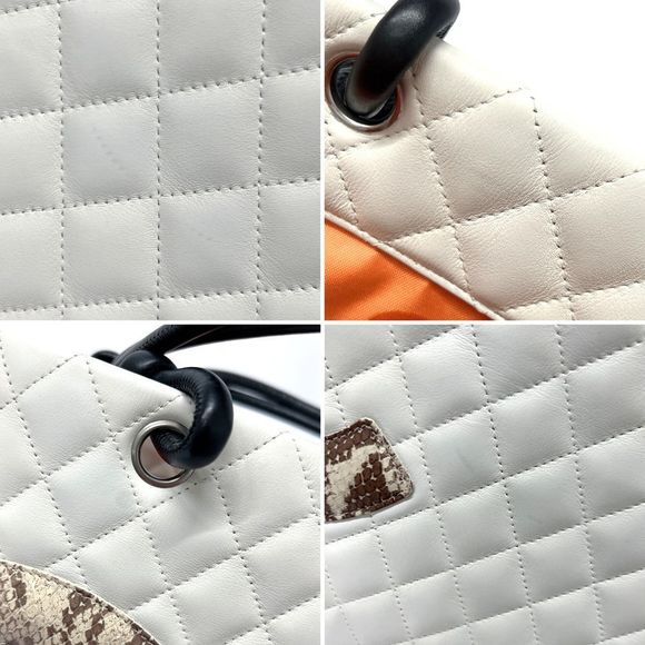 Chanel Tote Bag Cambon Line Medium Lambskin Python Leather Logo White - Picture 9 of 9